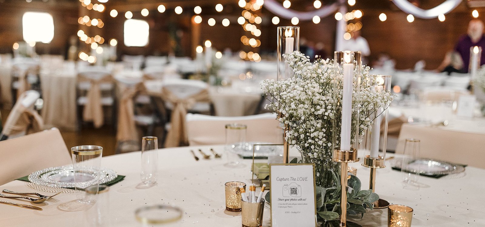Elegant reception table setting at Manx Farms